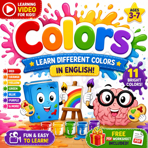 Preview of Colors Learning Video for Kids | Learn Colors in English + FREE PDF!