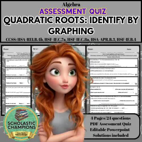 QUADRATIC ROOTS IDENTIFY BY GRAPHING - Algebra Assessment Quiz Test