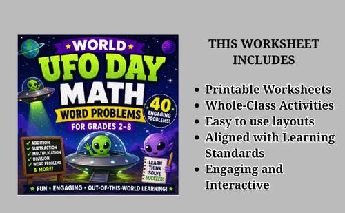 40 World UFO Day Math Word Problems for Grades 2–8 (With Answers) No Prep