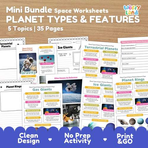 Planet Types and Space Features Worksheets Mini Bundle | Astronomy Science
