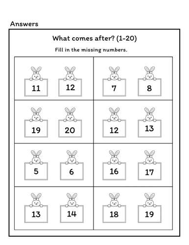 Before and After Numbers Worksheets 1–20 | Kindergarten Math | No Prep ...