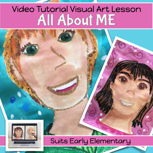 Preview of SELF PORTRAIT Art lesson with VIDEO GUIDE 1st - 3rd grade back to school
