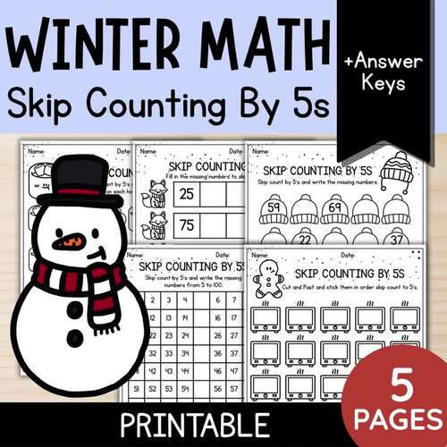 Winter Math: Skip Counting By 5s Worsheets | First and Second Grade