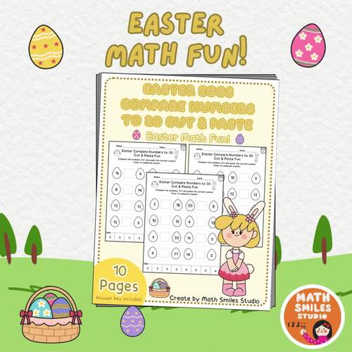 Easter Eggs Compare Numbers to 20 Cut & Paste Worksheets Math Activity ...
