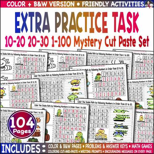 Number Trail 1-10,-20 20-30 Primary Mystery Picture Color Cut Paste ...