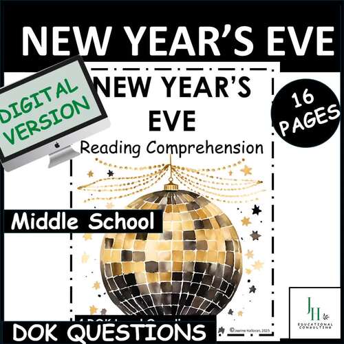 DIGITAL New Year's Eve Reading Comprehension Activity Passage | December