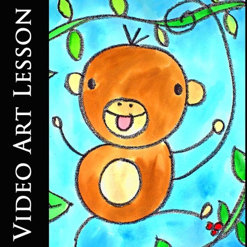 Preview of MONKEY IN THE JUNGLE Video Art Lesson | EASY Directed Drawing & Painting Project