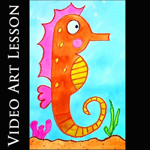 Preview of SEAHORSE Art Lesson Project | Summer Drawing & Painting End of the Year Activity