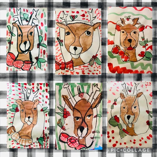 Preview of Reindeer in a Wreath, Guided Drawing, Christmas art