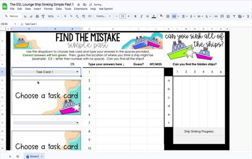 Simple Past Review for Google Sheets™ ESL Newcomer Activities by The ...