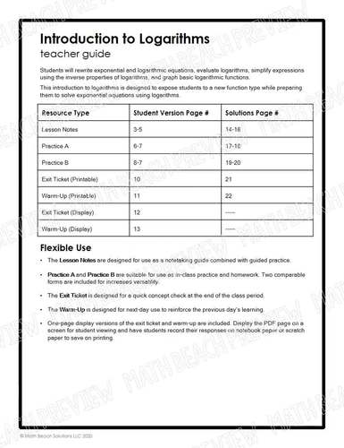 Logarithm worksheet 1 answer key image