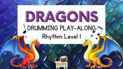 Preview of Dragons Drumming Rhythm Play Along, Music Flash Cards, Level 1 Rhythm for Drums