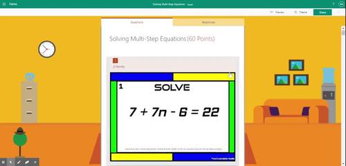 Solving Multi-Step Equations: Microsoft OneDrive Forms Quiz - 30 Problems