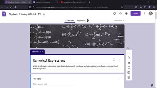Write Numerical Expressions: 5th Grade Algebraic Thinking Google Form ...