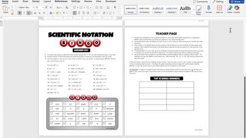 7th Grade Math SOL Review Scientific Notation Worksheet Bingo Activity