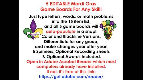 Mardi Gras Sight Word Games EDITABLE for Letters, Math Facts, too! # ...