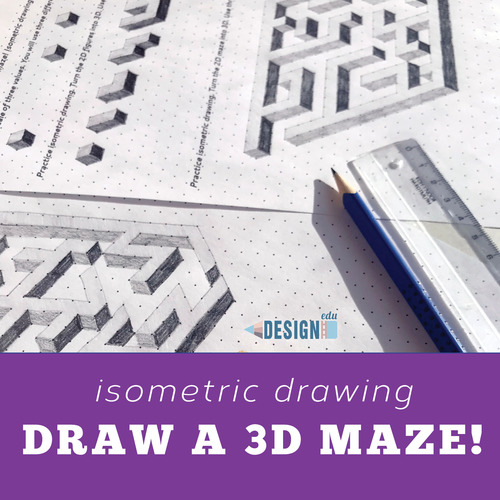 Preview of Draw a 3D maze! Isometric Drawing Lesson
