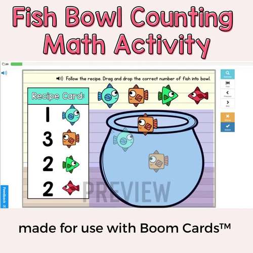 Fish Bowl Counting Math Activity Digital Task Cards with Boom Cards