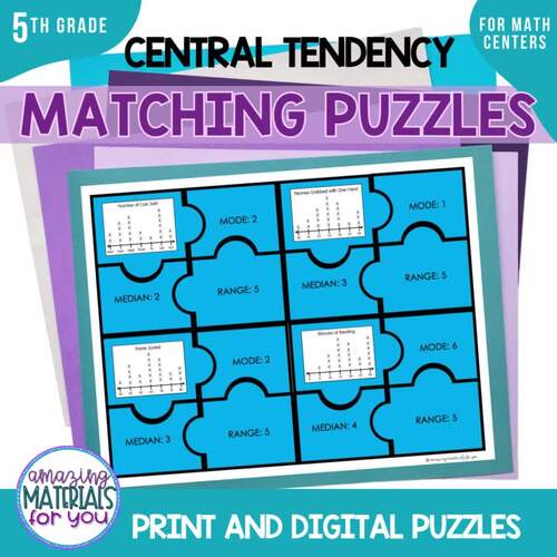 Mean Median Mode & Range Measures of Central Tendency Matching Puzzle ...