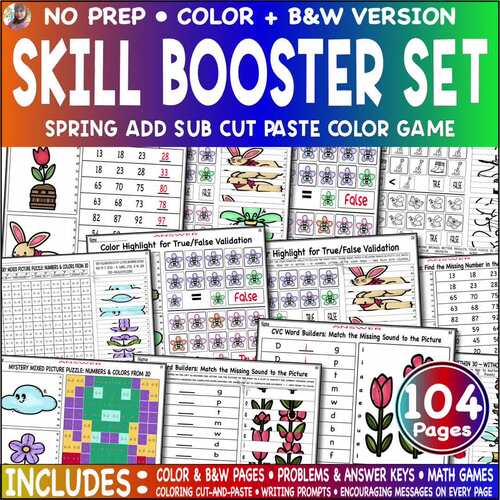 Mixed Add Sub Spring Cut Paste Color Game Picture Lesson Supplement Mental Math