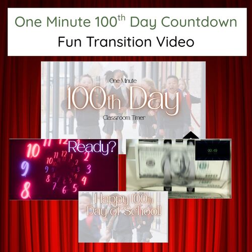 Preview of 100th Day of School | One Minute Countdown Timer Video | Classroom Transitions