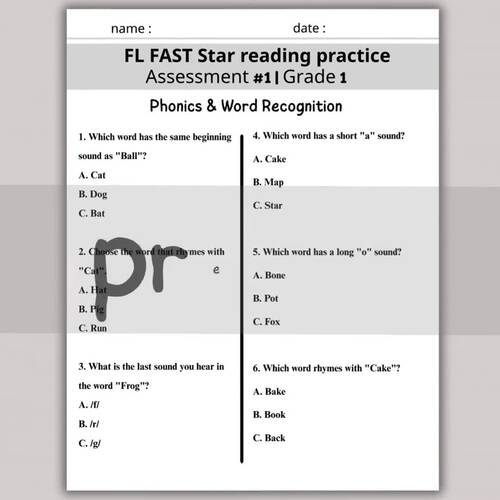 FL FAST star reading practice Assessment #1| Grade 1 -Test Prep | TPT