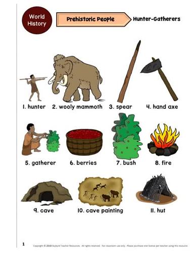 esl newcomer activities picture dictionary world history hunter gatherers