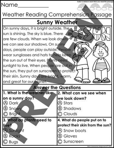 10 Weather Reading Comprehension Passages with Questions | 1st, 2nd ...
