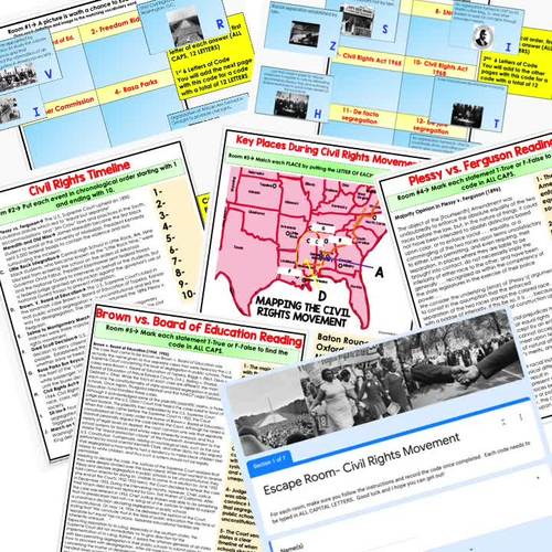 Civil Rights Digital Escape Room, Breakout Room, Activity Pages No 