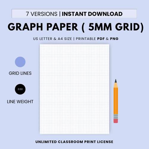 Printable Graph Paper 5mm Grid for Math and Science US Letter a4-Ink ...