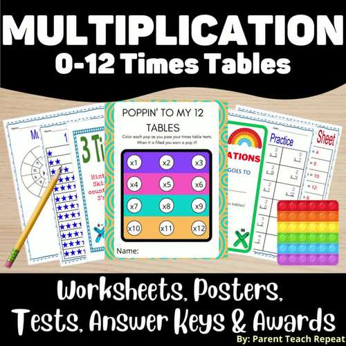 Multiplication Times Tables 012 Bundle Printable Worksheets Tests