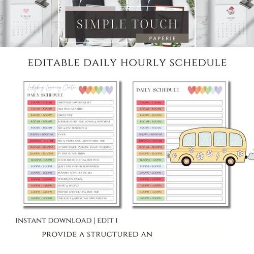Editable Daily Hourly Schedule Planner