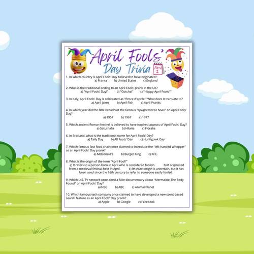 April Fools' Day Trivia, Spring Game,Fun April Classroom Quiz, Bonus ...