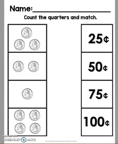 Counting Quarters Worksheets by Teach Love Autism | TpT