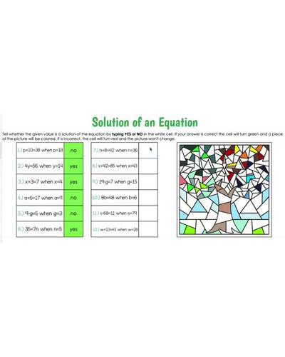 Solution of an Equation-Digital Coloring Page by Ms Pat Store | TPT
