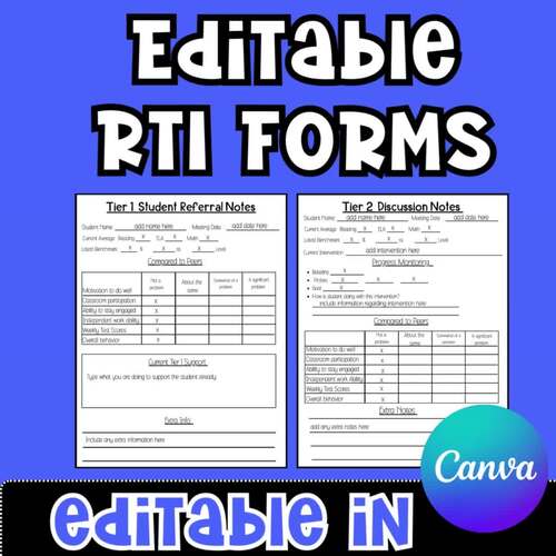 RTI Tier 1 & 2 Student Referral Forms - Printable RTI Intervention Template