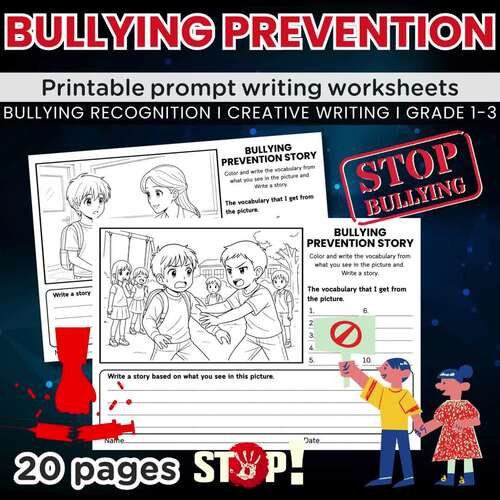 Bullying Prevention Story Writing Prompt Worksheets, Vocabulary & SEL ...