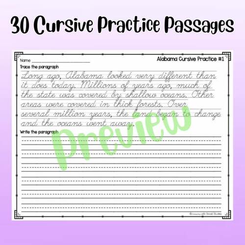 Alabama History Cursive Practice - Social Studies Integration | TPT