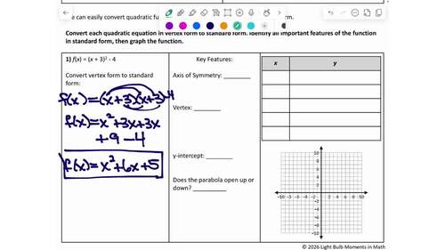 Graphing Quadratic Functions in Standard Form Guided Notes, Worksheet ...