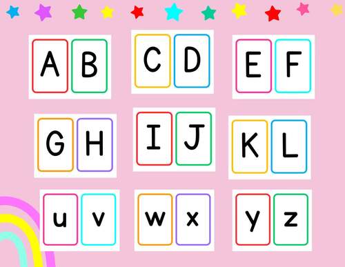 Printable Minimalist Bright Alphabet Flashcards, Editable Flashcards A to Z