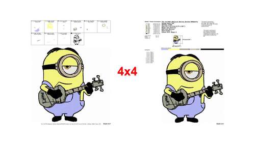 Despicable Me Minion playing guitar musical cartoon embroidery designs ...