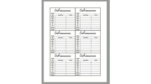 Cash Breakdown Slips Printable PDF by Mom Money Map | TPT