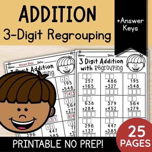 3-Digit Addition with Regrouping Worksheets Printable Math | 2nd & 3rd ...