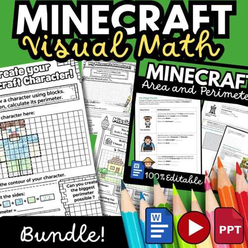 Minecraft Perimeter Worksheets Bundle Geometry Primary Math Editable Word & PDF
