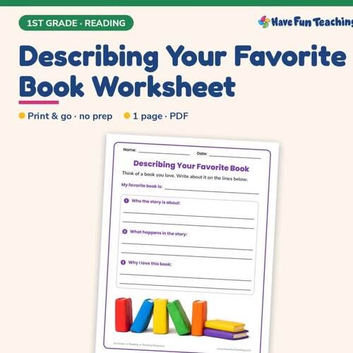 Describing Your Favorite Book Worksheet | 1st Grade Summarizing Practice