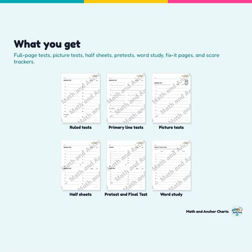 Spelling Test Template for 10, 12, 15, 20, 25 Words, Dictation Lines ...