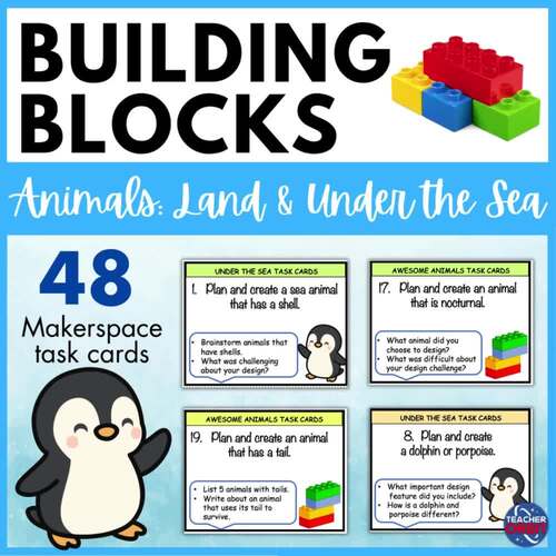 Makerspace Activity Building Block Challenge Task Cards Animal & Under ...