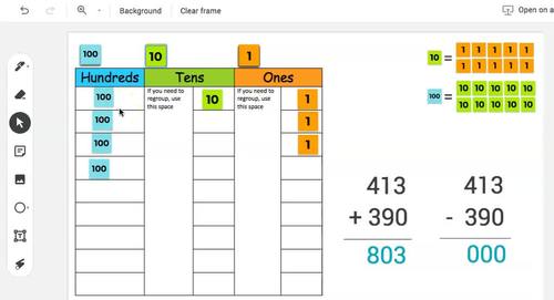 Math Jamboard with regrouping - manipulative for addition & subtraction  problems