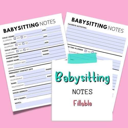 Babysitter Notes Babysitter Instructions Babysitting Information Sheet