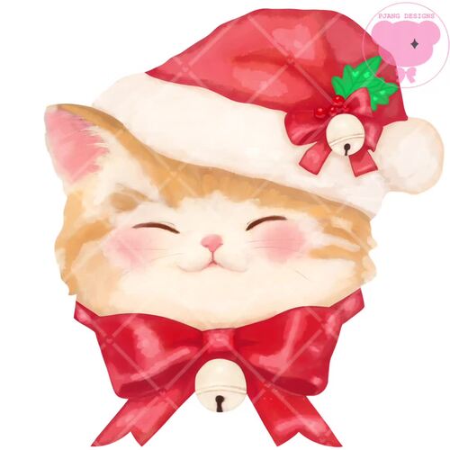 Watercolor Christmas Kitten Clipart Set, 12 Cute Holiday Cat PNG for Winter